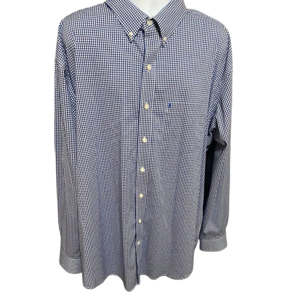 IZOD Shirt Mens 3XL Long Sleeve Button-Down Blue Gingham Plaid Classic Stretch